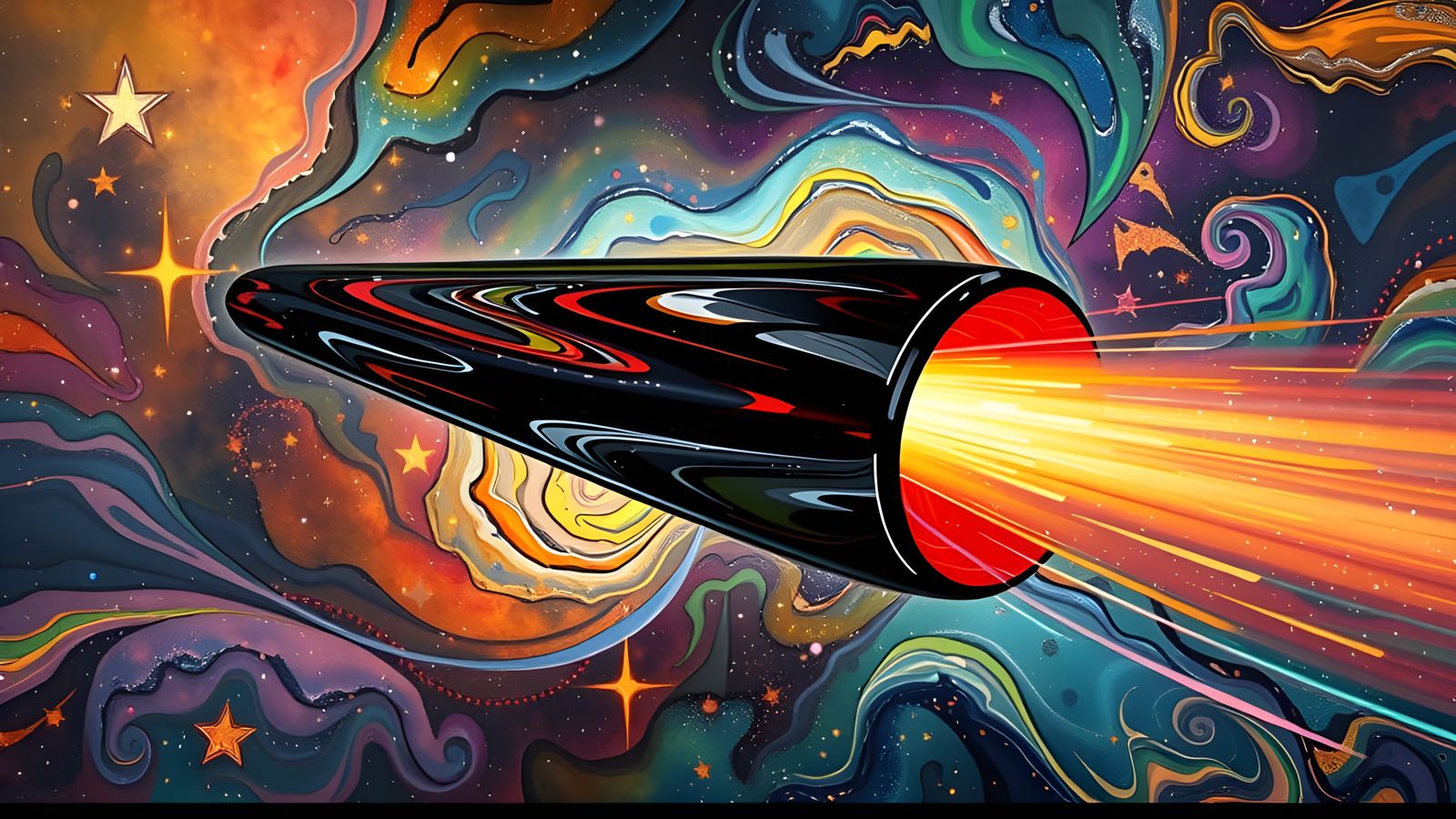 Iridescent Cylinder in a Surreal Impasto Cosmos