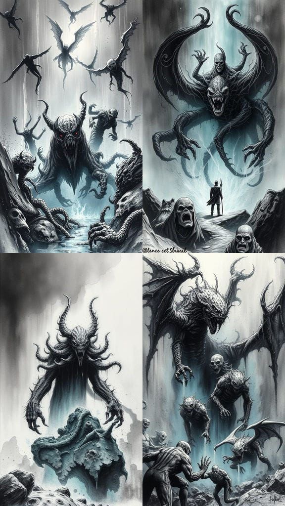 Sinister Creatures Transform Textures in Charcoal Drawing