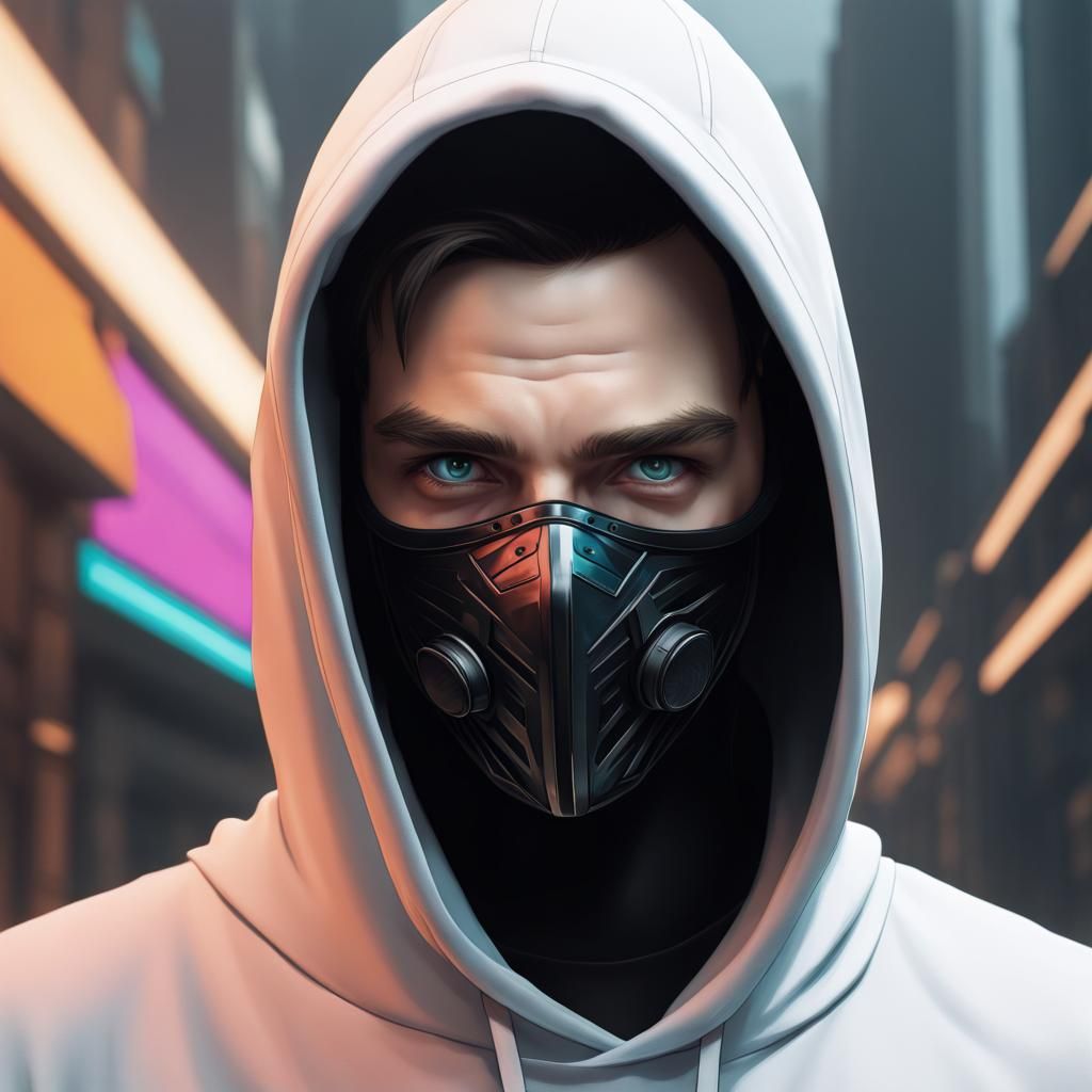 Masked Figure Portrait in Hyperrealistic Digital Art Style