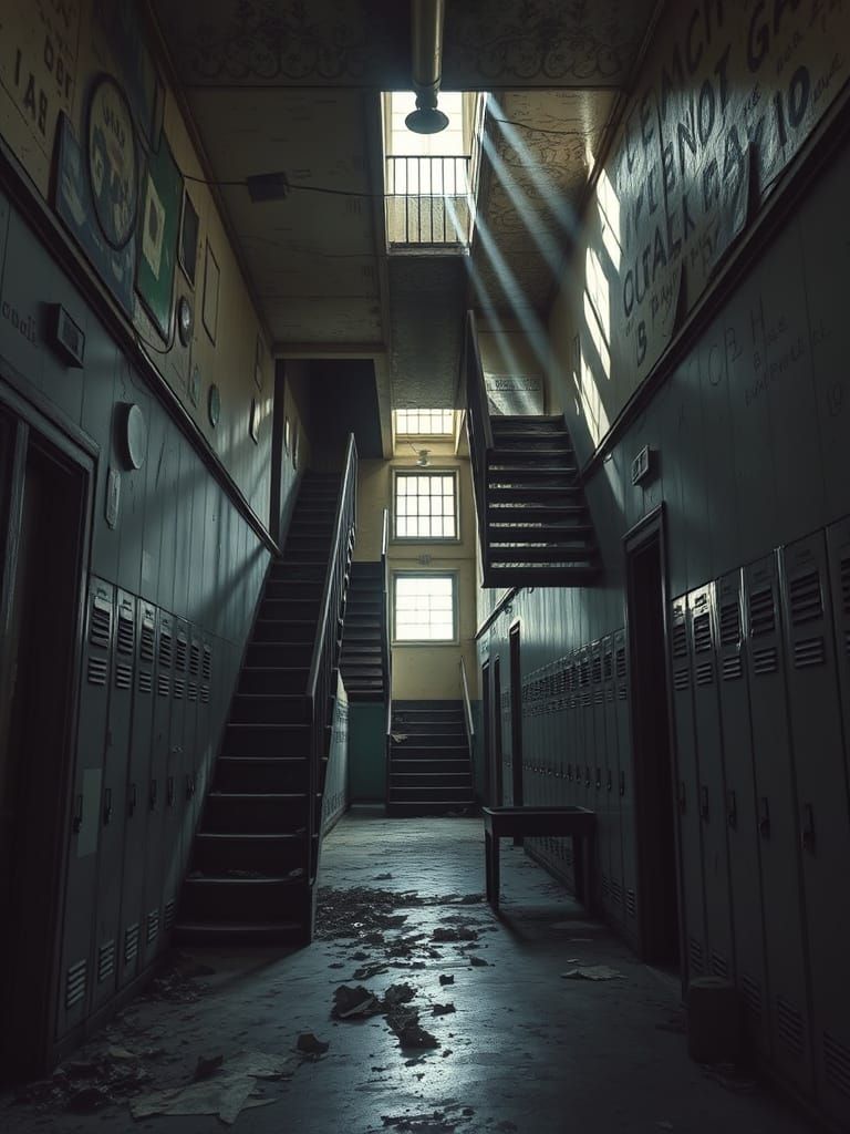 Surreal Horror: Abandoned School Hallway Inspired by Beksińs...