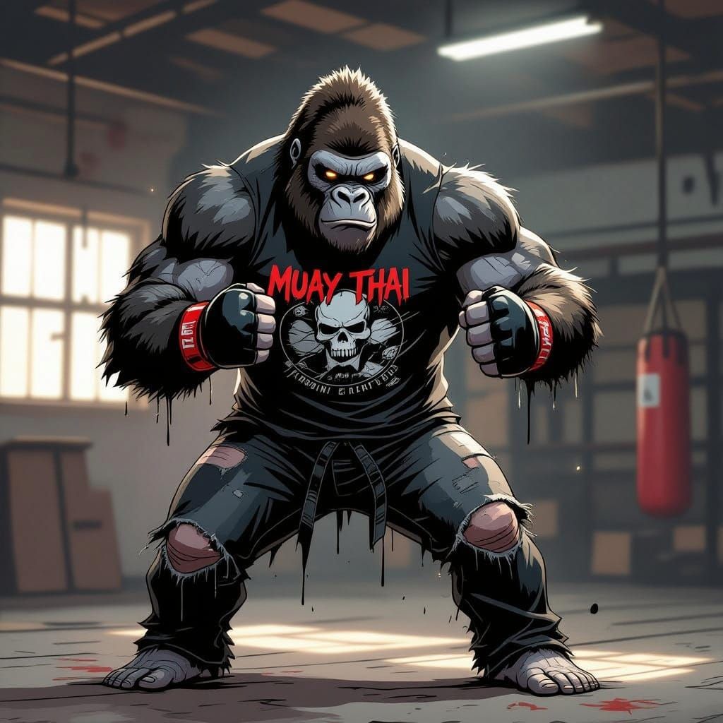 Emo Gorilla Warrior in Muay Thai Stance
