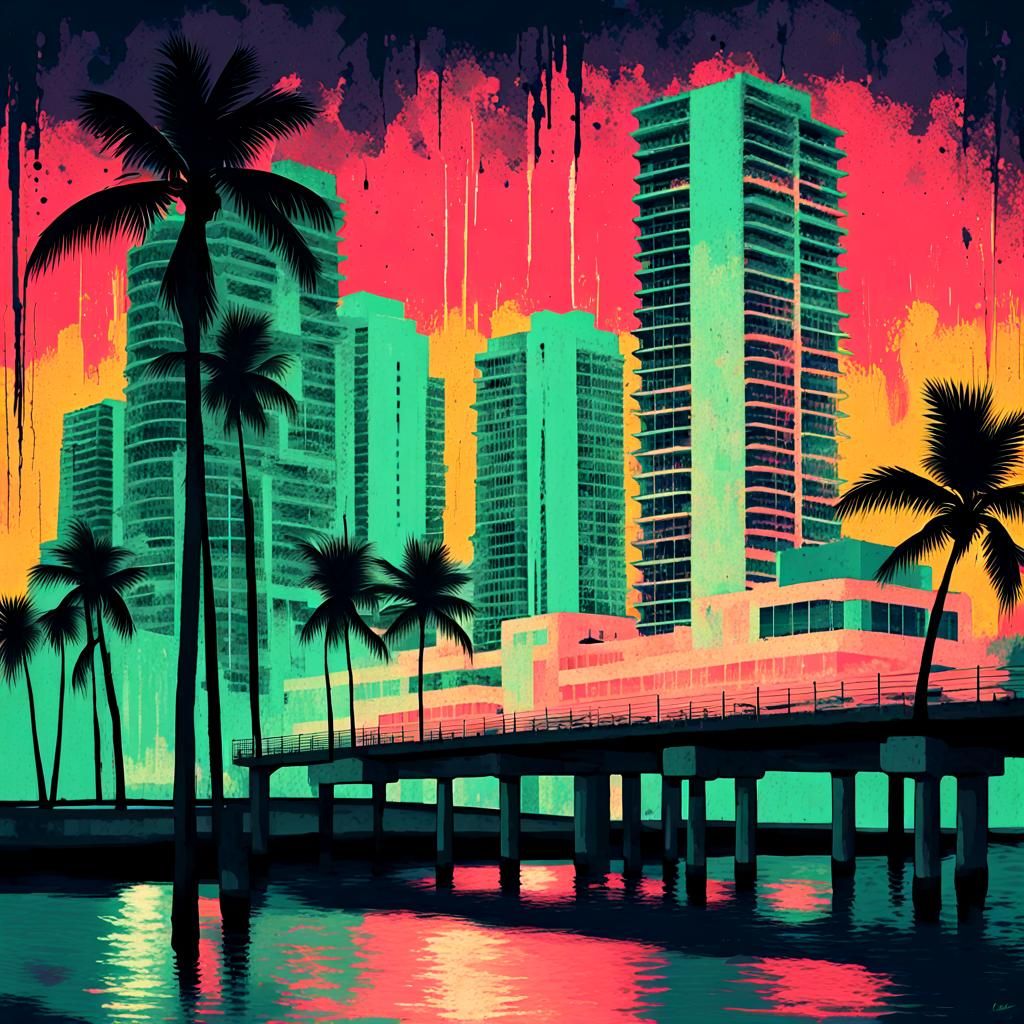 Constructivist Miami Poster with Grunge and Glow Effects