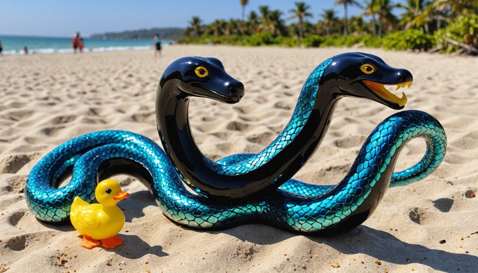 Iridescent Black Mamba Glass Sculpture on Beach