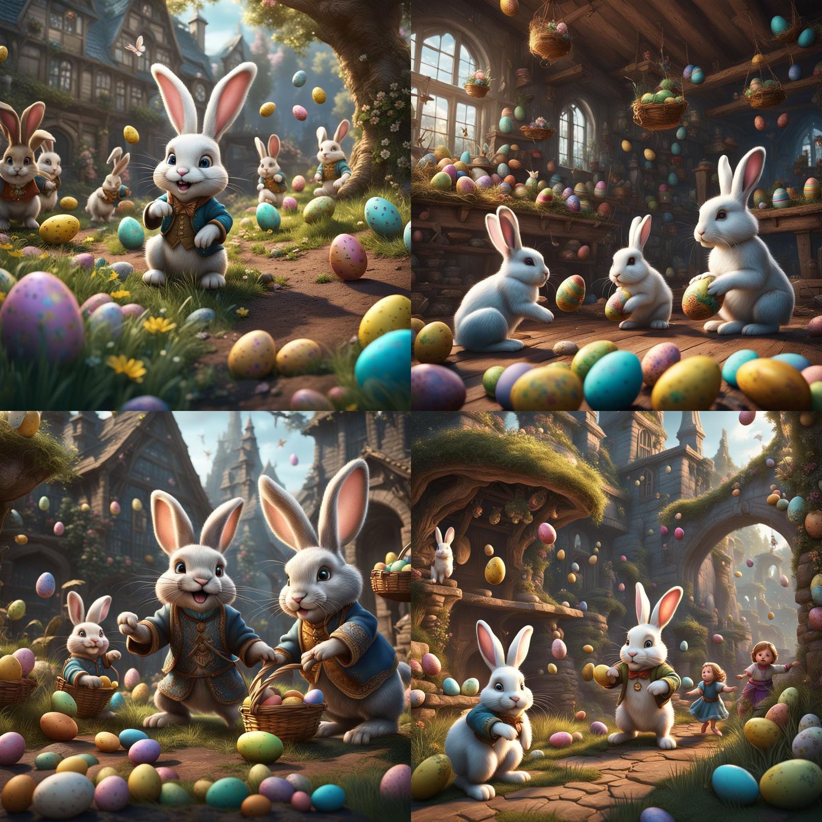 Fantastical Easter Bunny Rabbits Playing