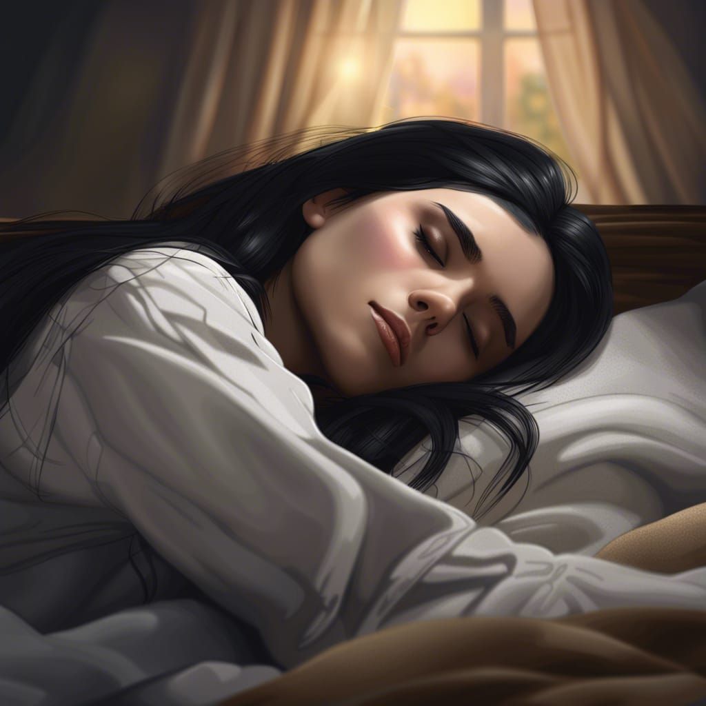 Girl Asleep in Bed: Hyperdetailed Digital Portrait
