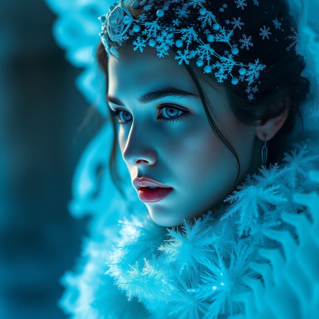 Hyperrealistic Snow Angel Ice Queen in Blue