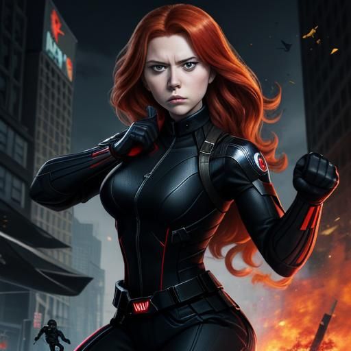 Black Widow Attack Pose: AI Generated Image