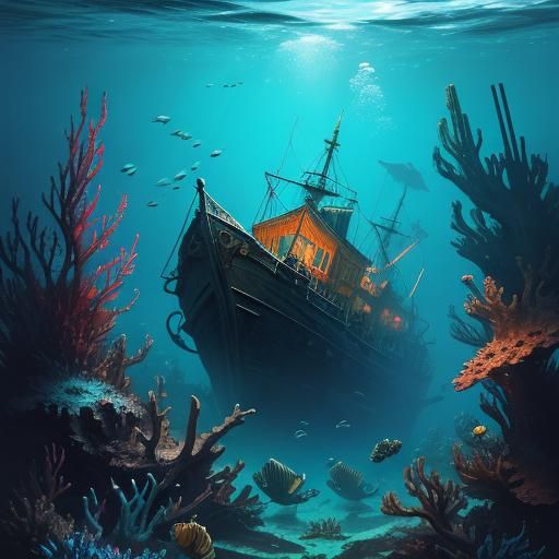 Hyperrealistic Underwater Shipwrecks in Color Depth