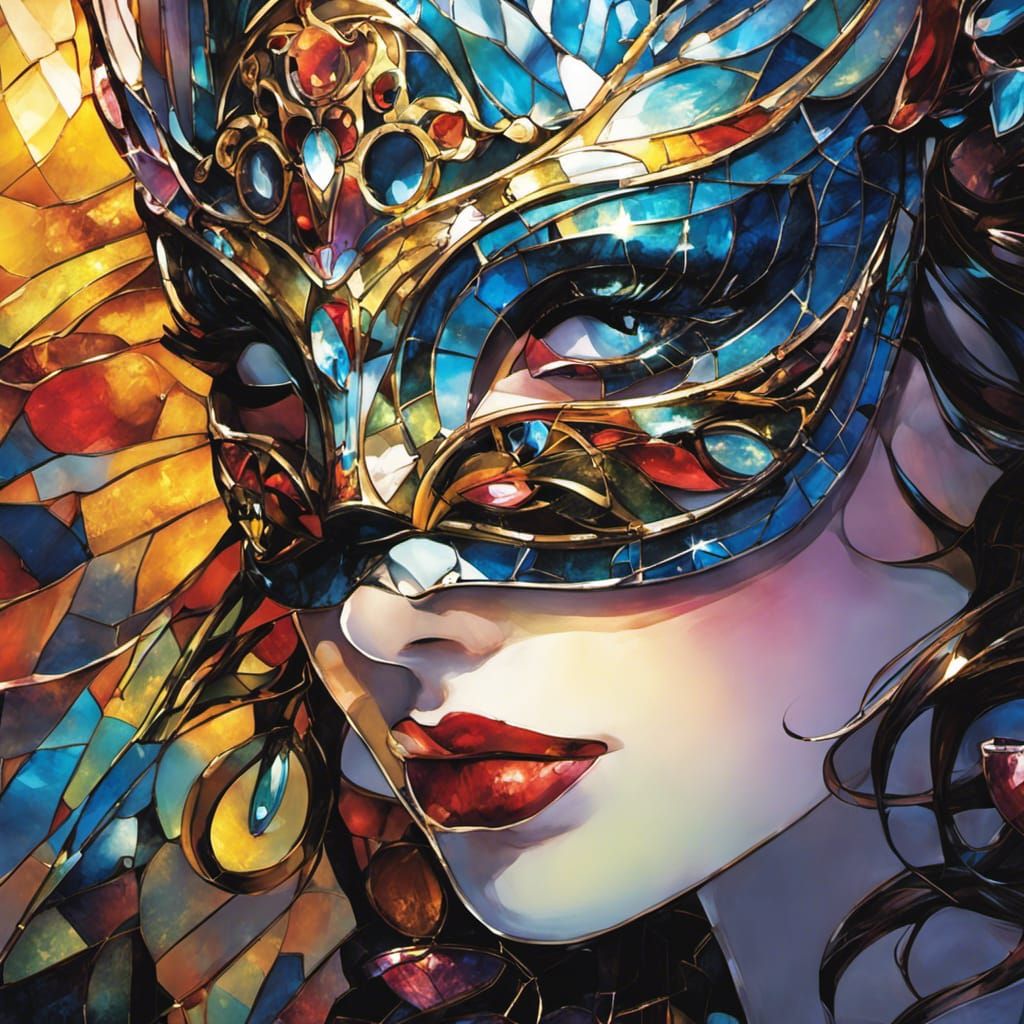 Stained Glass Goddess with Masquerade Mask