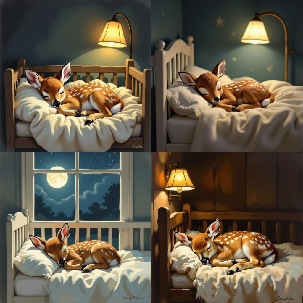 Clay Fawn Sleeping Peacefully in Cozy Crib