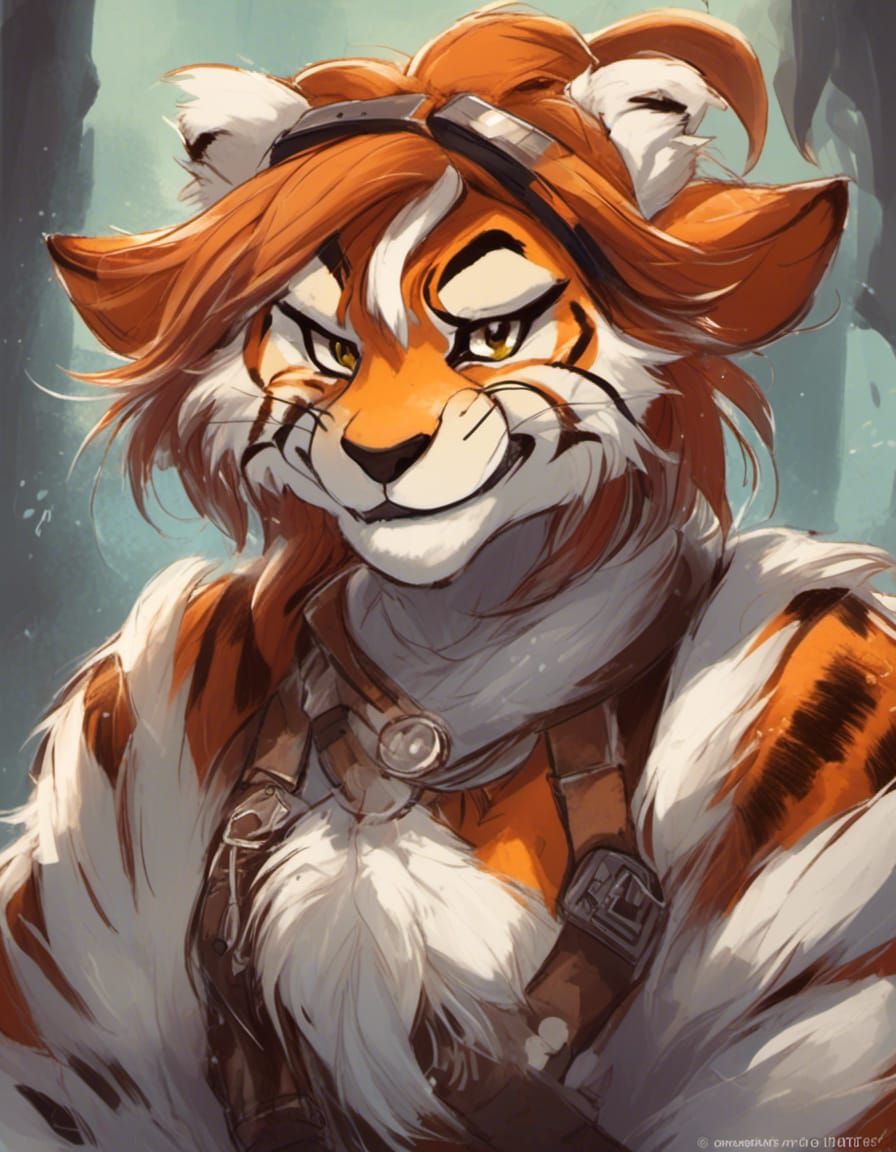 Anthropomorphic Tiger Artbook Style Oil Painting