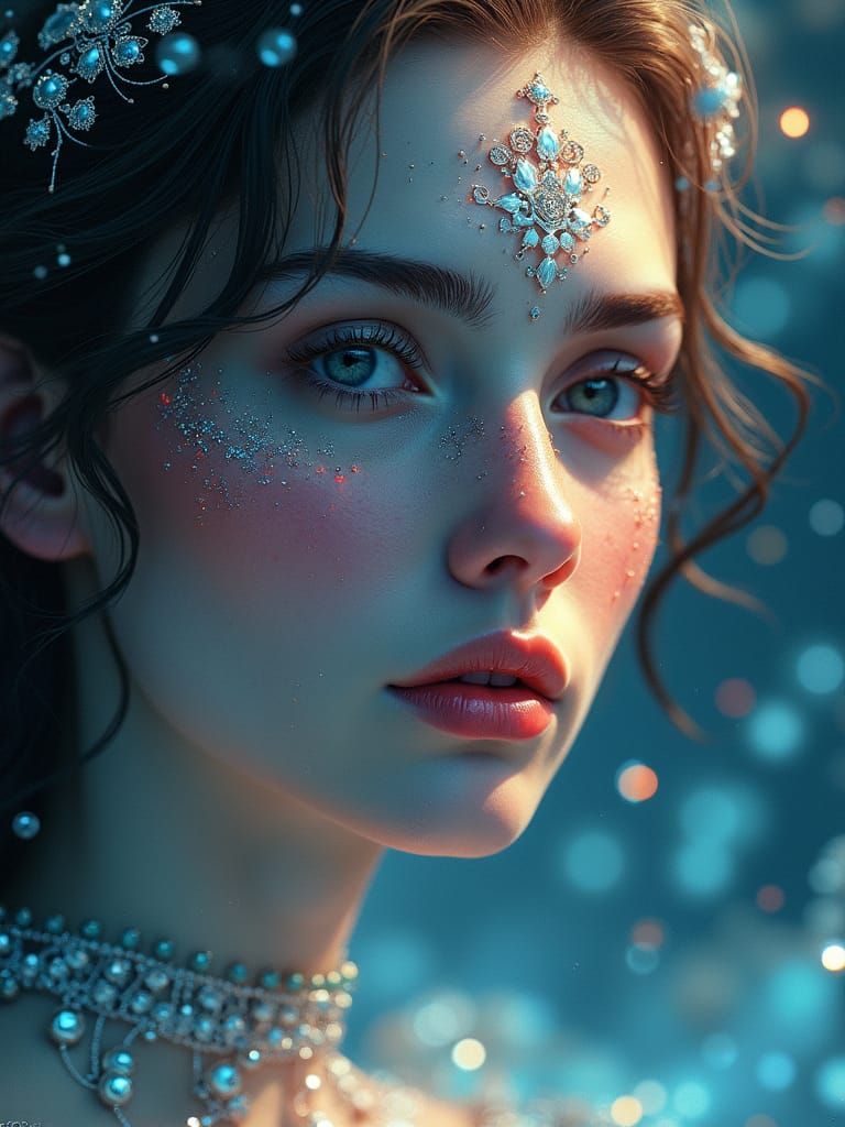 Celestial Woman Portrait in Art Nouveau Style