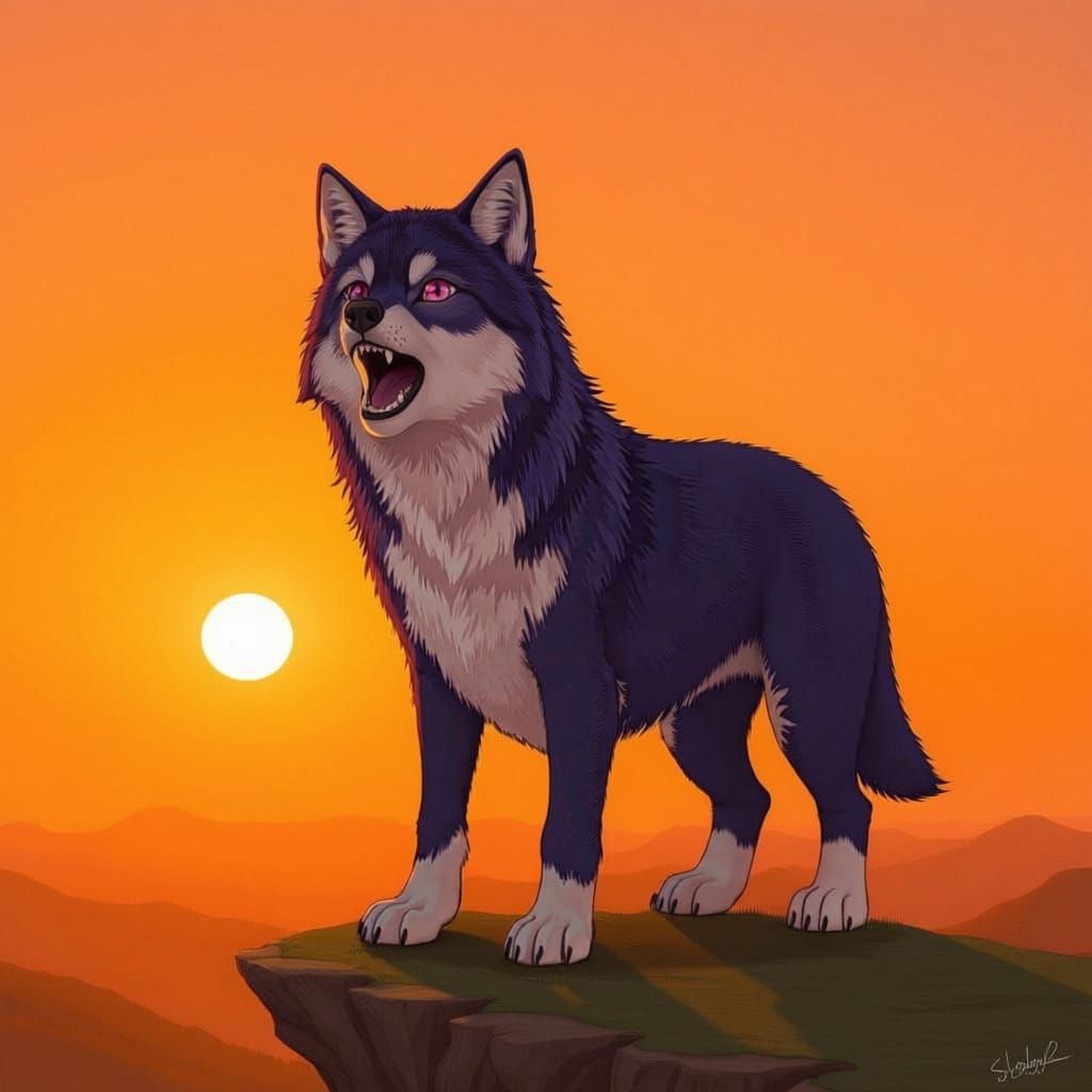 Anime Style Wolf with Pink Eyes