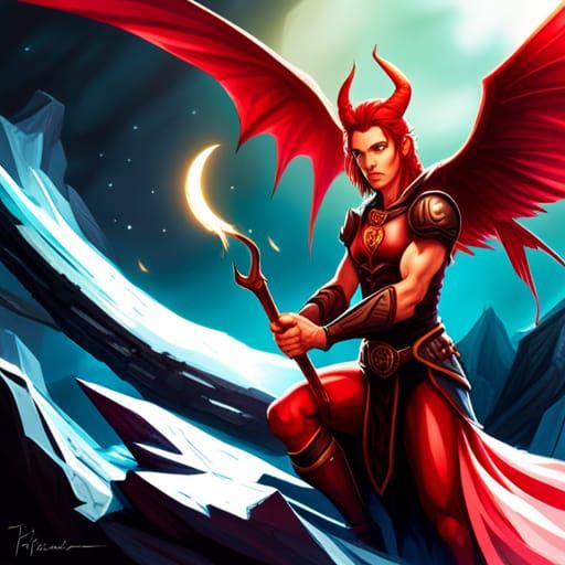 Winged Tiefling Prince with Red Hair in HDR