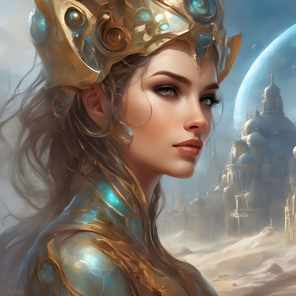 Futuristic Syrian Alien Girl Portrait in Splash Art