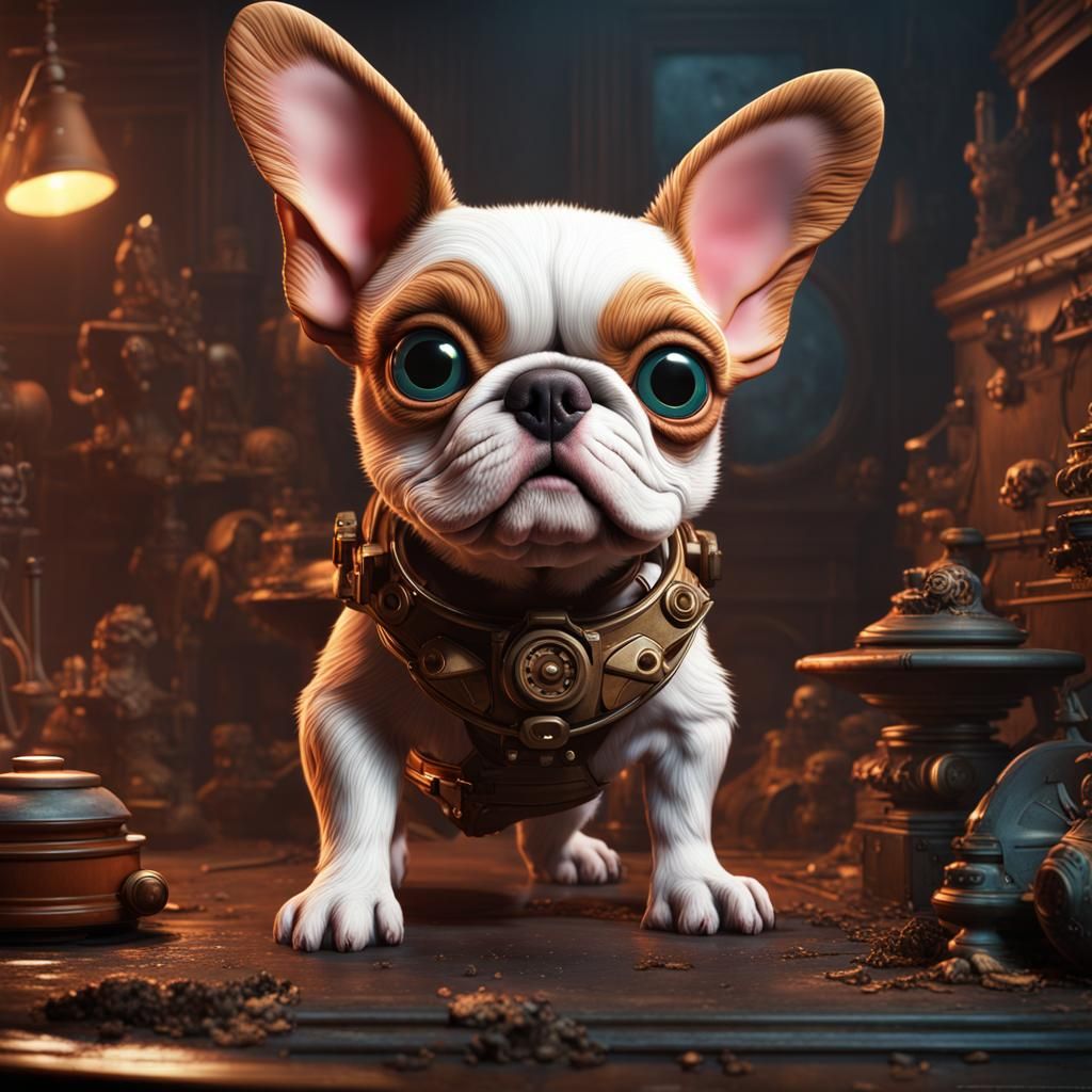 Gremlins Gizmo as French Bulldog, Detailed Art