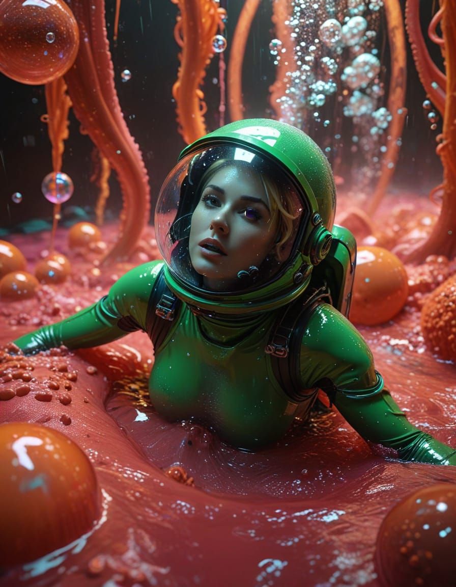 Woman in Spacesuit Engulfed by Alien Slime