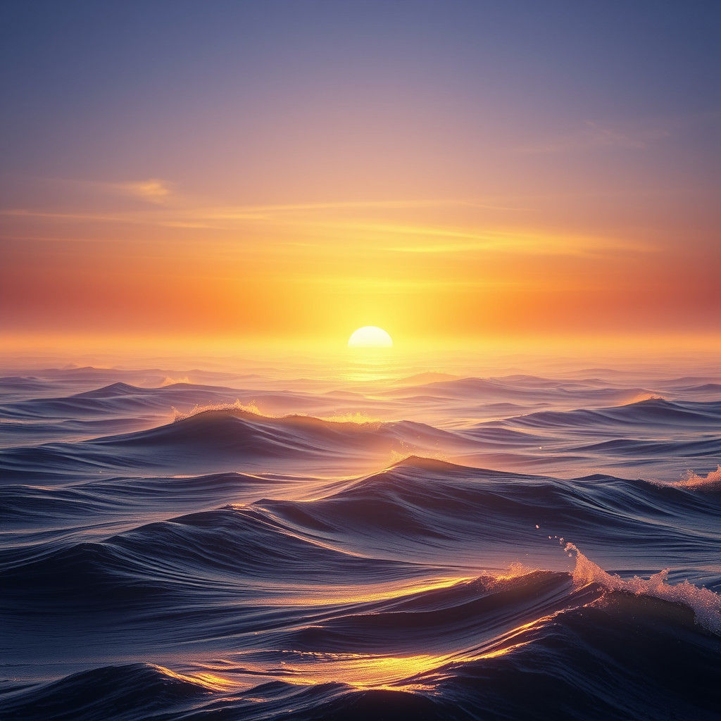 Peaceful Dawn Over Water: Detailed Matte Painting