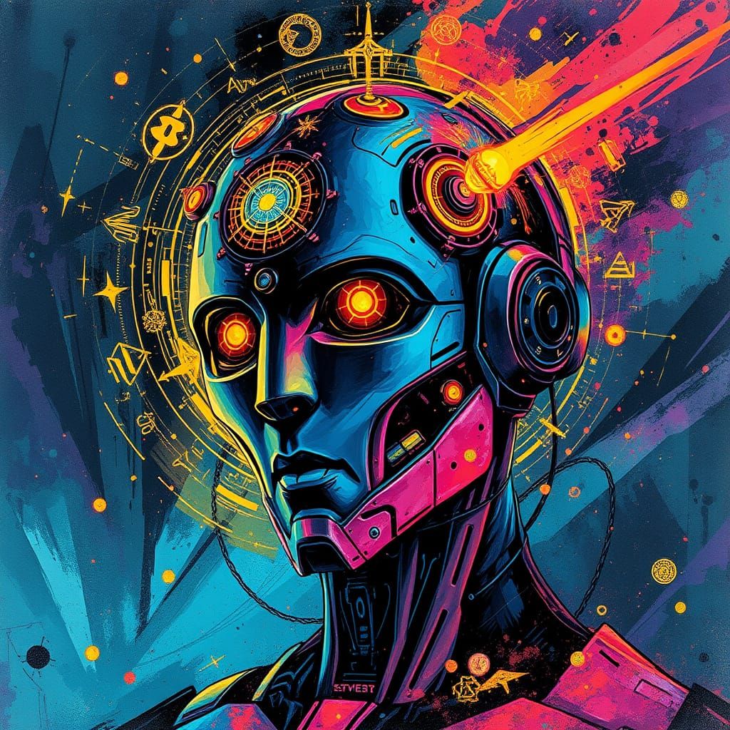 Cyberpunk Robot in Glitch Art Aesthetic