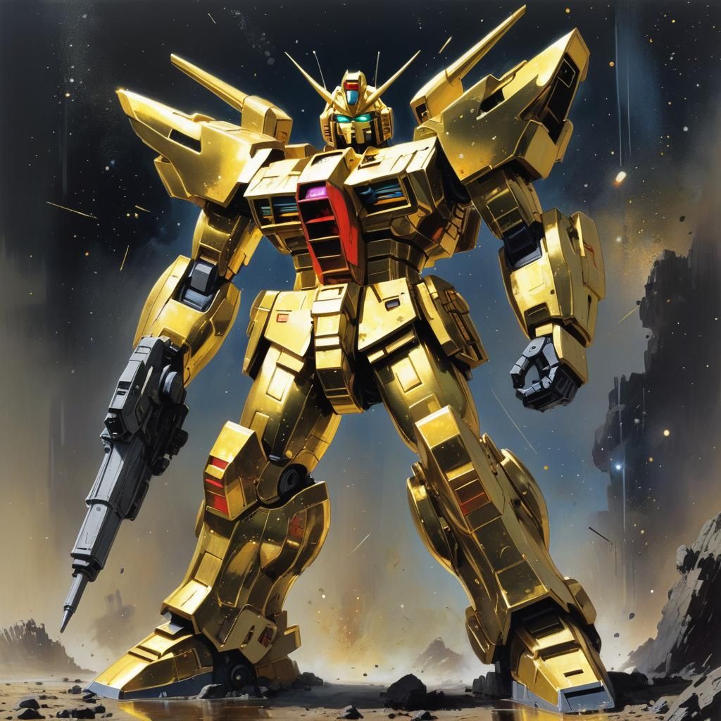 Gigantic Golden Gundam Robot Illustration