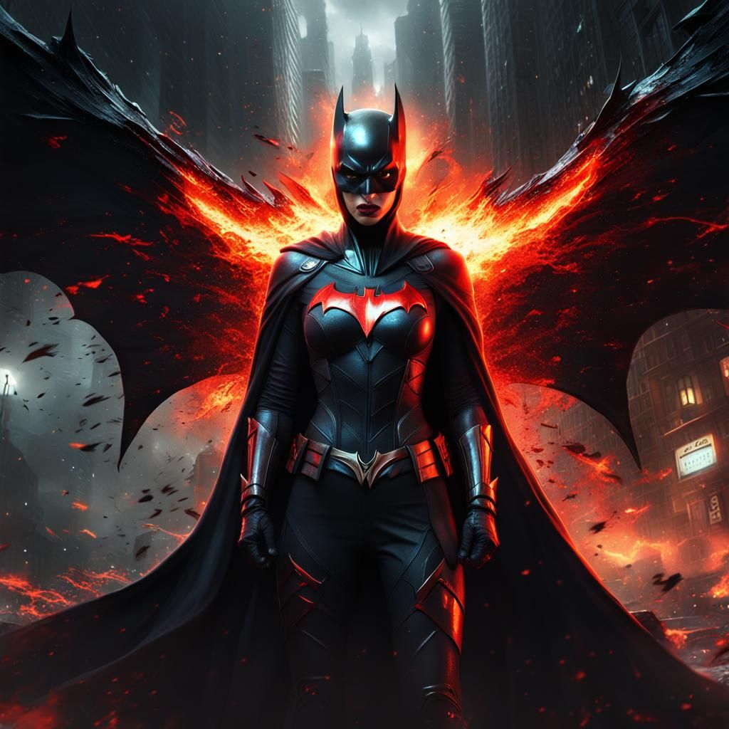 Batwoman: Aggressive Digital Illustration with Glowing Eyes