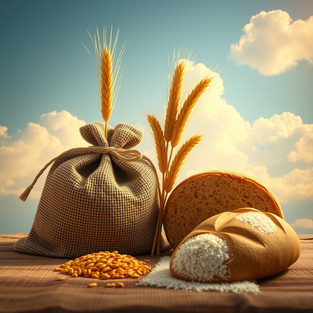 Rustic Still Life of Golden Wheat and Fresh Bread in Dreamy ...