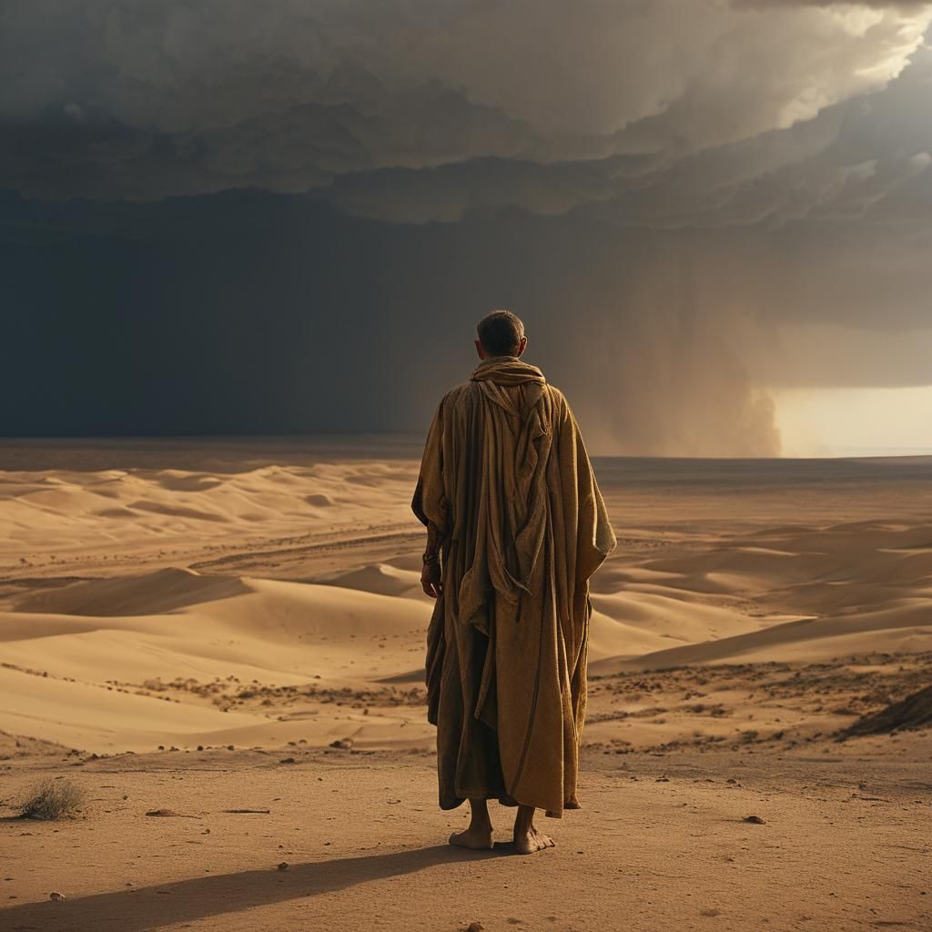 Arid Desert Wanderer in Golden Light