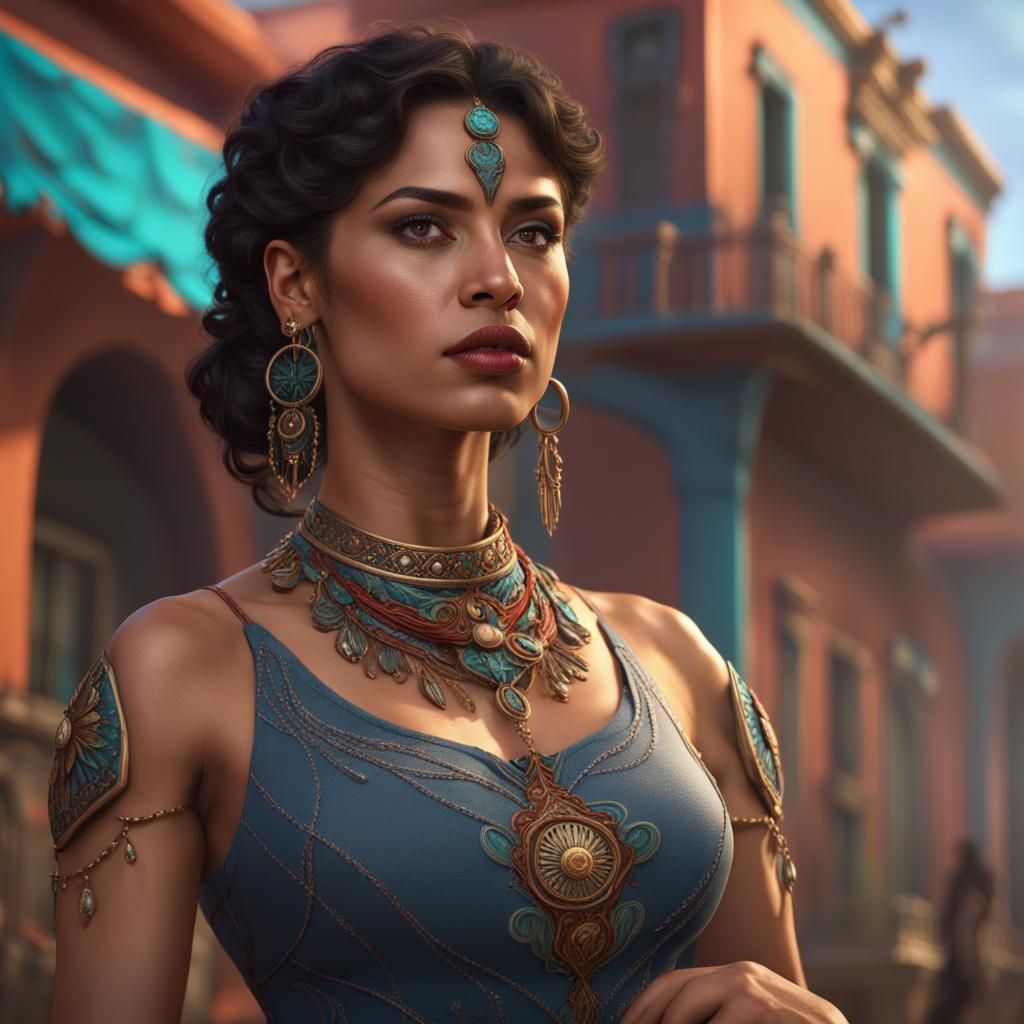 Latino Lady in Modern Clothing: Detailed Fantasy Art