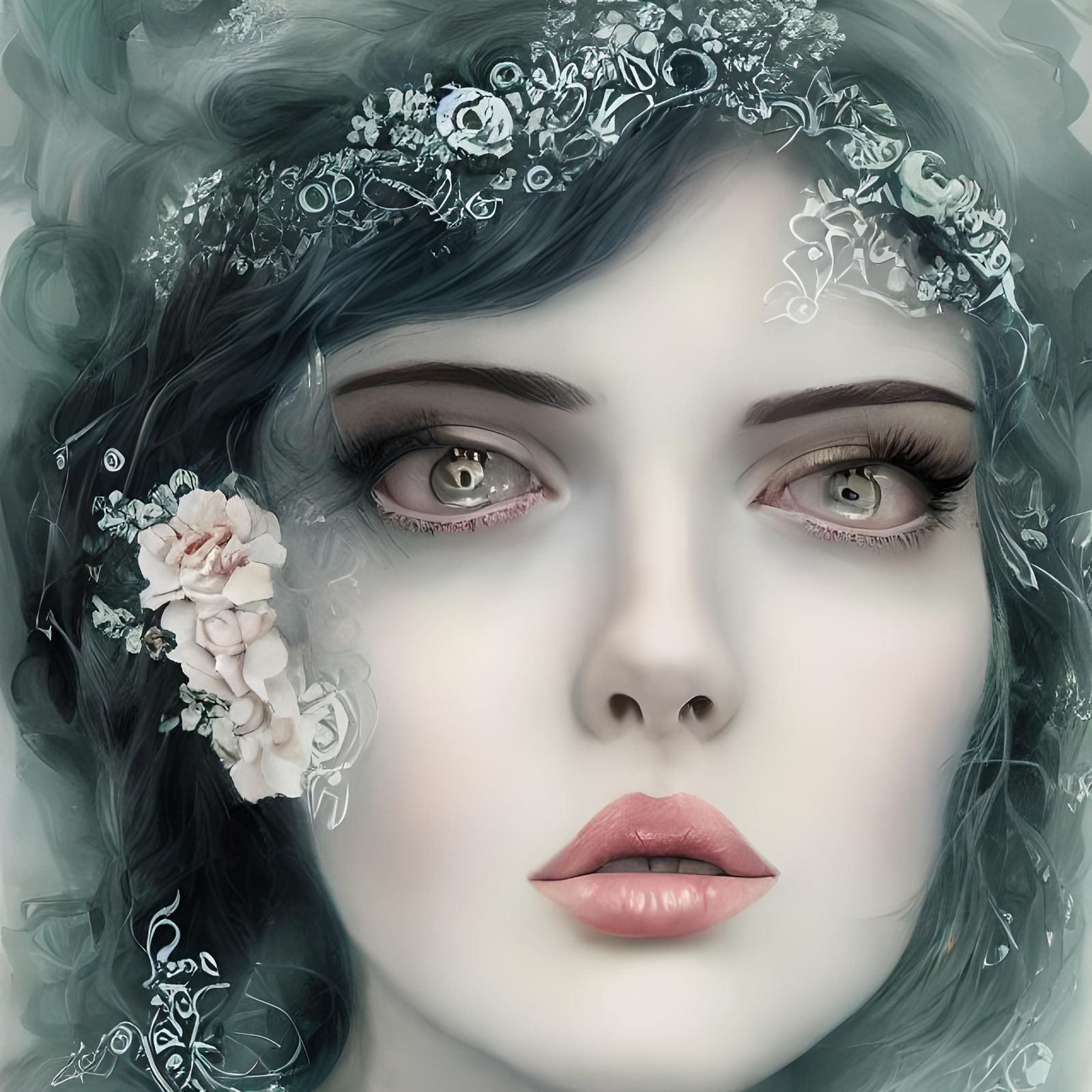 Elegant Woman with Intricate Lace, Digital Art