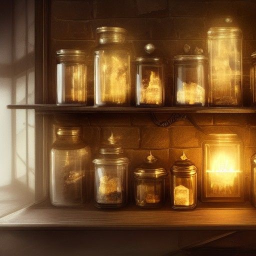 Magic Jars on Shelf in Dark Fantasy Style