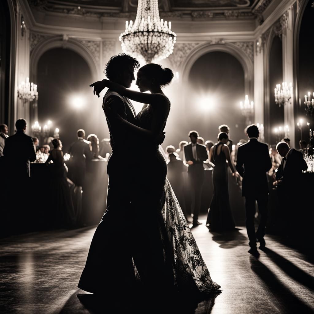 Elegant Party: Lovers Embrace in Silhouette