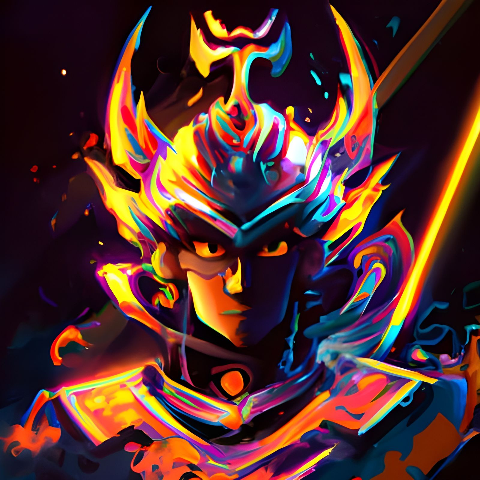 Saturn Space Samurai in Neon Fantasy Art Style