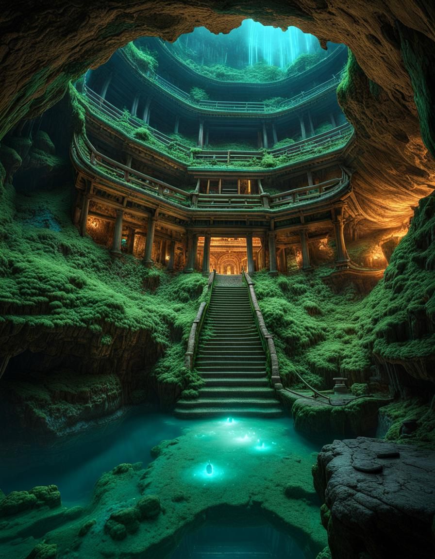 Ethereal Bioluminescent City Deep Underground