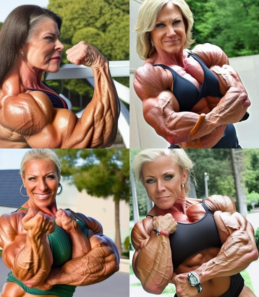Muscular Female Bodybuilder Flexing Arm