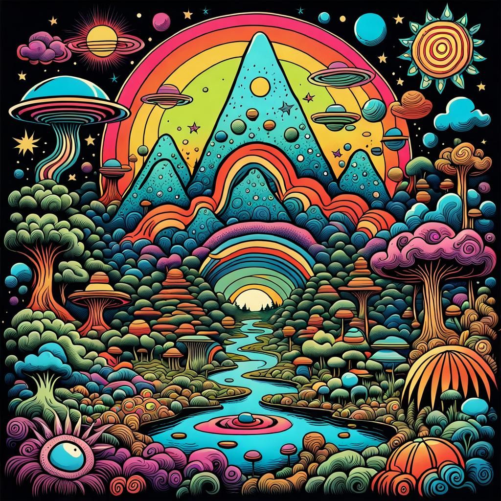 Psychedelic Stoner Comic Art Retro Doodle