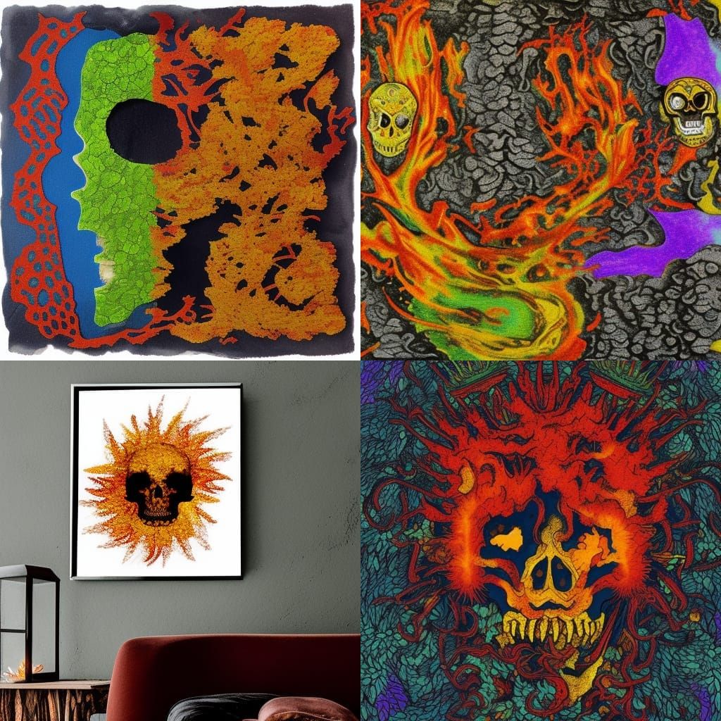 Skeleton King Warrior: Fire, Decay, and Abstract Art