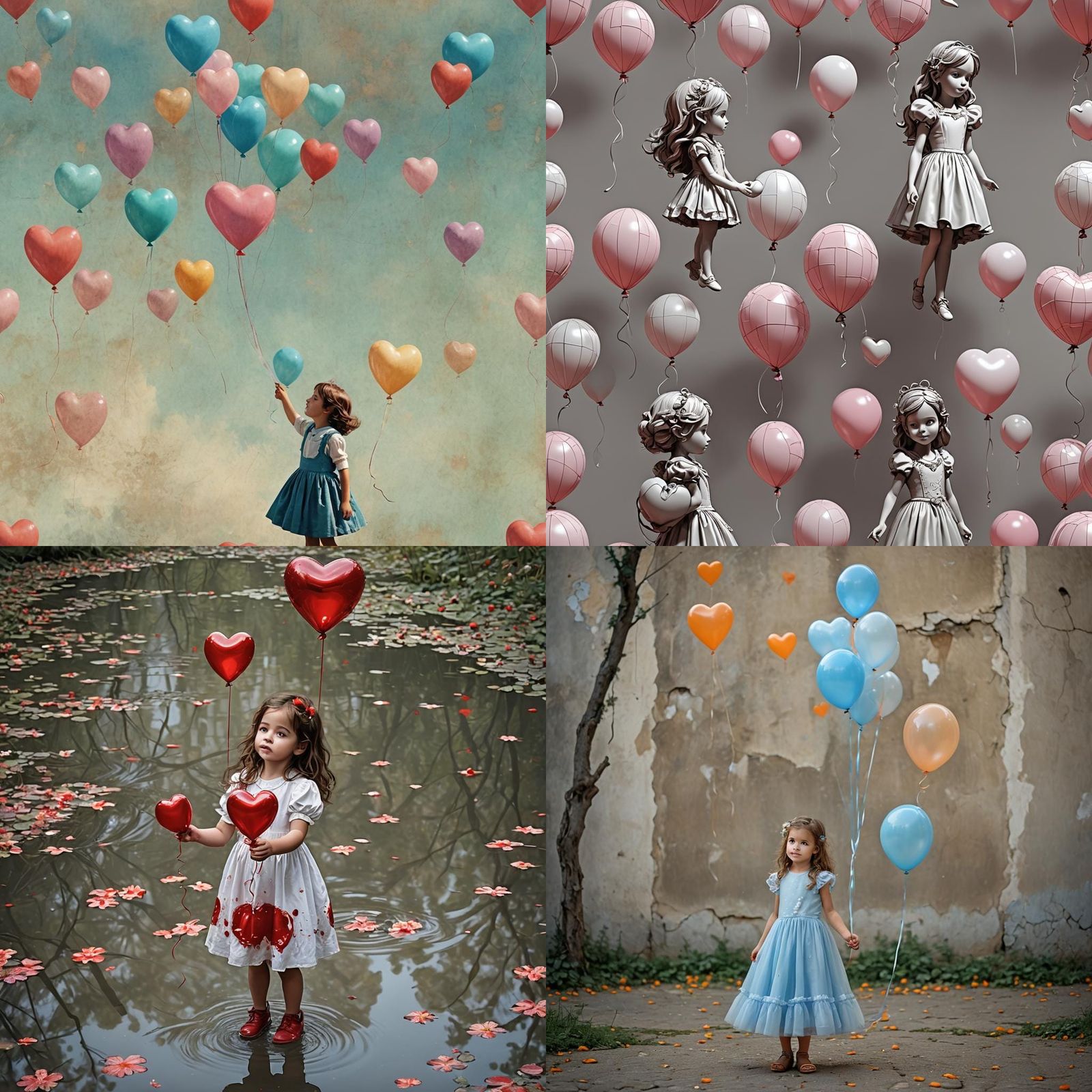 Girl with Heart Balloon in Romantic Style