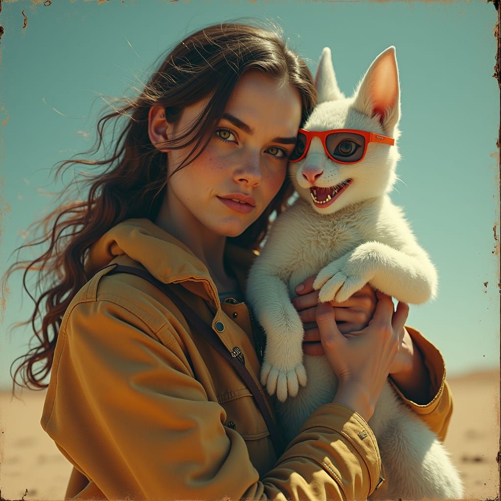 Space Outlaw and Pet in Cyberpunk Western Photo