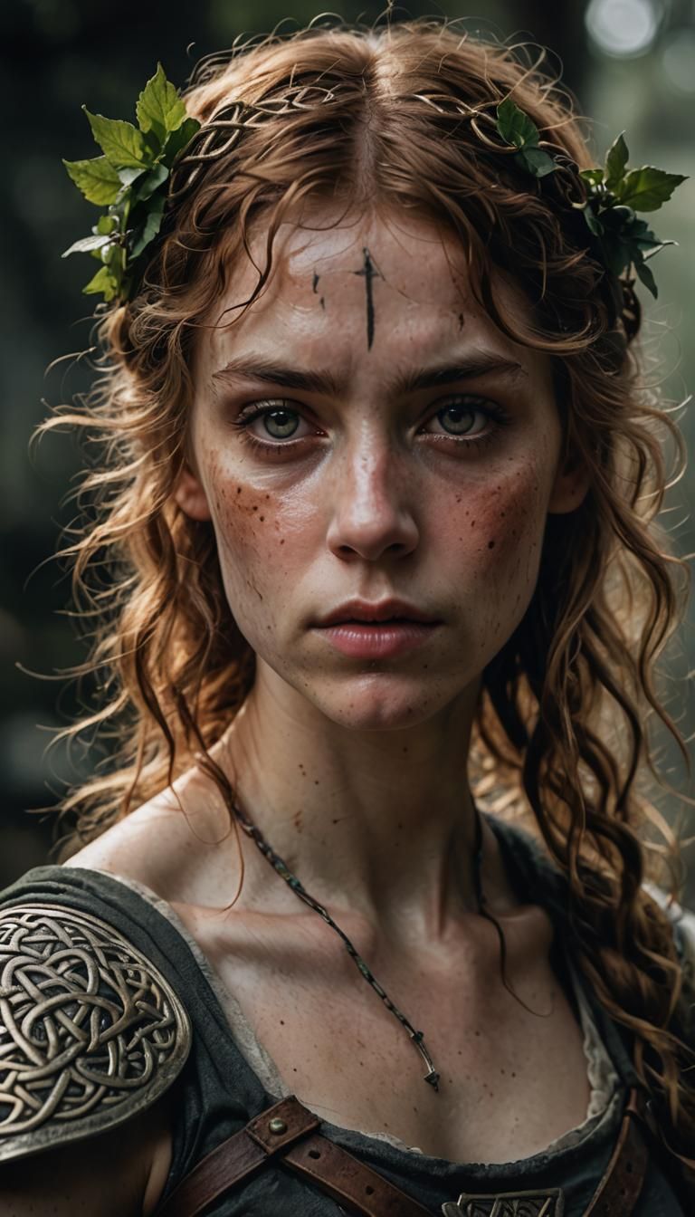 Celtic Warrior Woman Portrait in Hyperdetailed Style