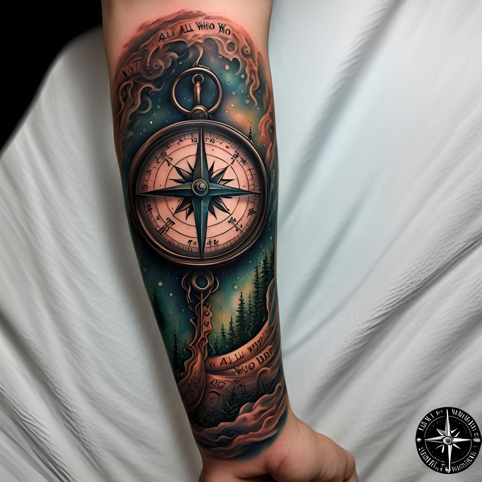 Forearm Tattoo Based Off of A Tattoo I have on my Forearms of A Compass With The Words "NOT ALL WHO WANDER ARE LOST.... ...
