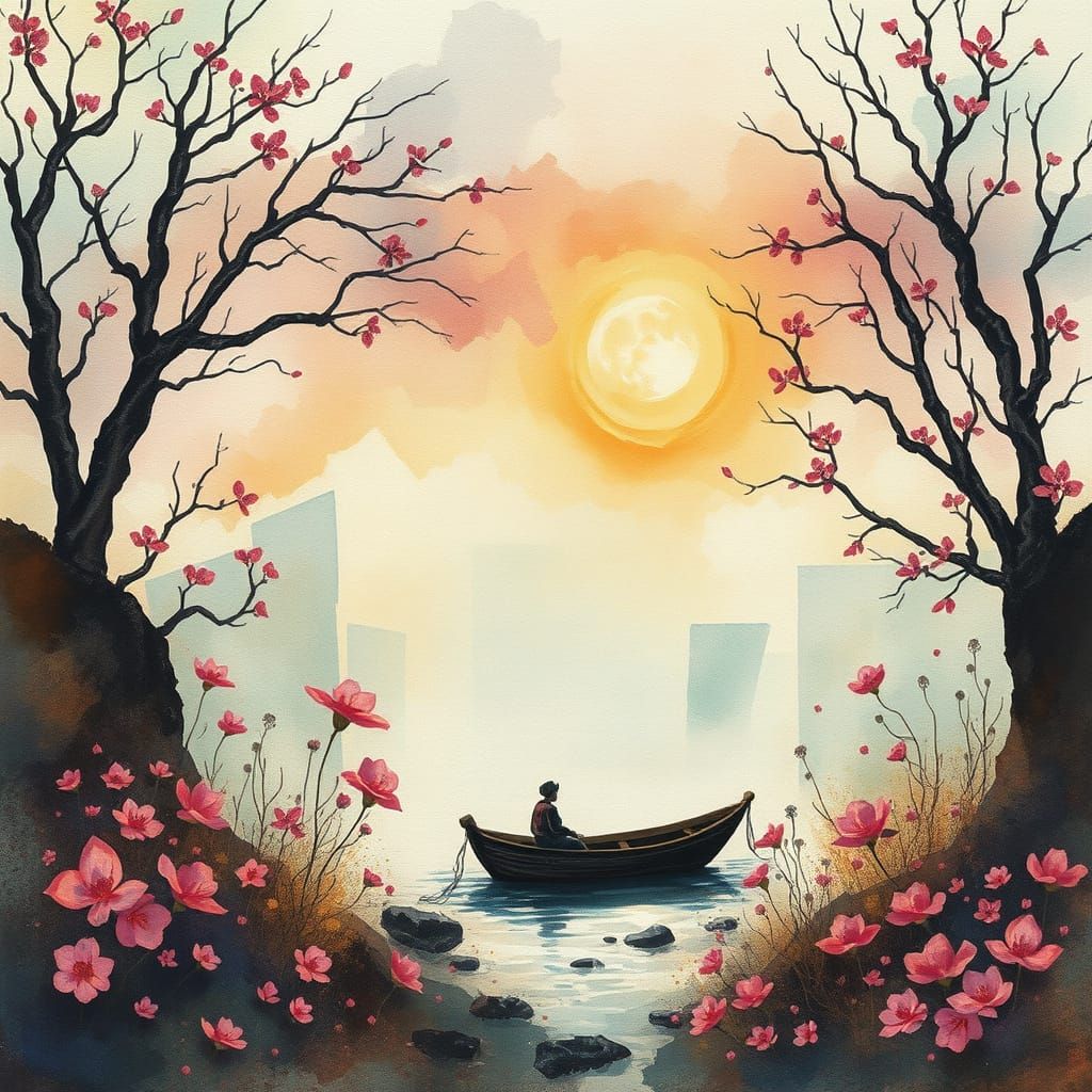 Moody Watercolour Poetry Art in Maximalist Style