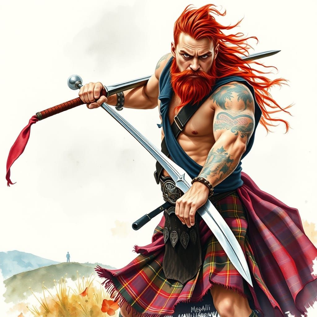 Brutal Scottish Warrior in Kilt, Confident and Cocky