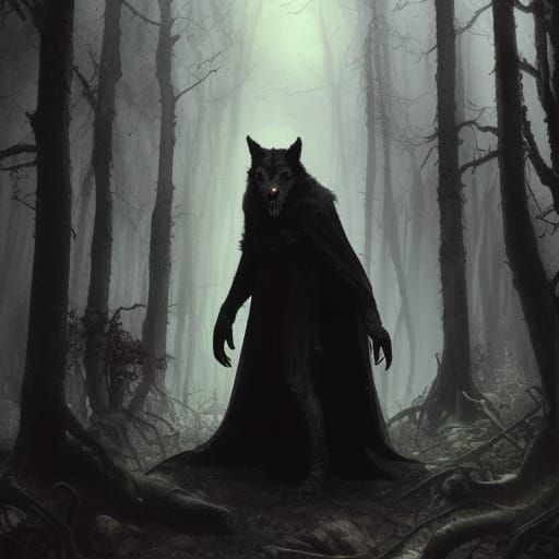 Hyperdetailed Werewolf in Dark Forest Concept Art