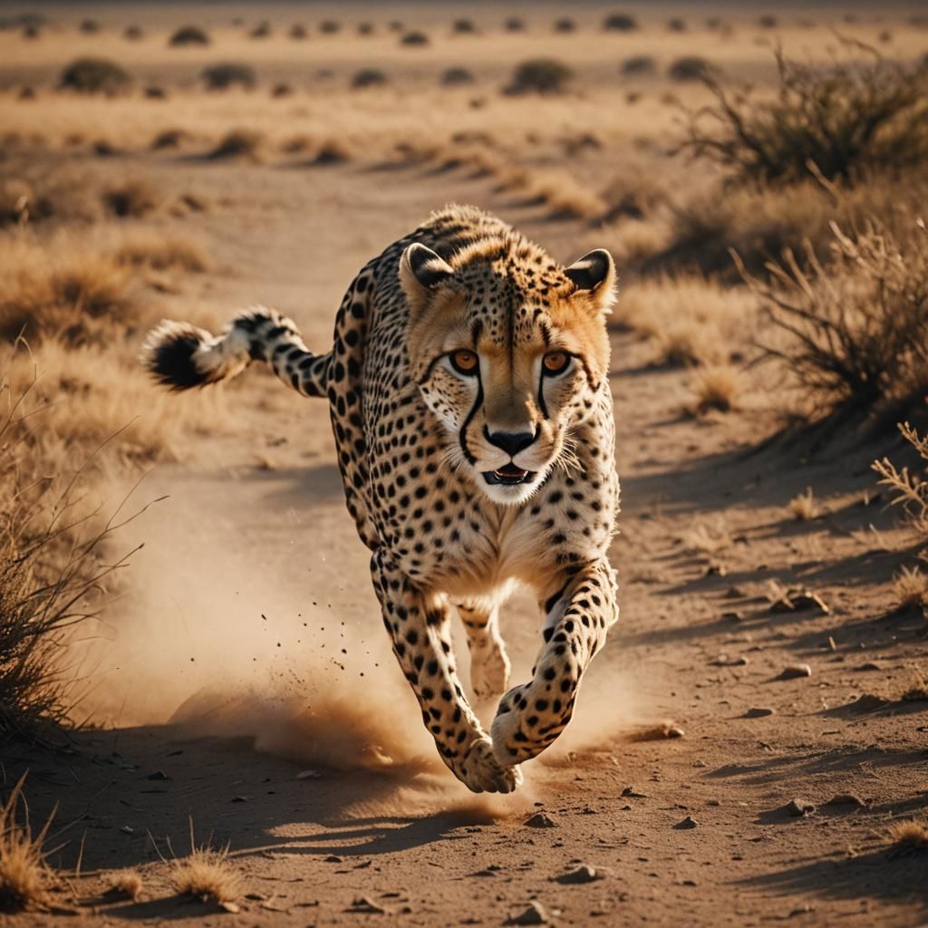 Cheetah Runs at Top Speed on Savannah