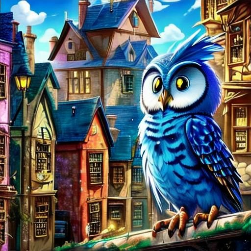 Child Harry Potter and Owl in Pixar Style