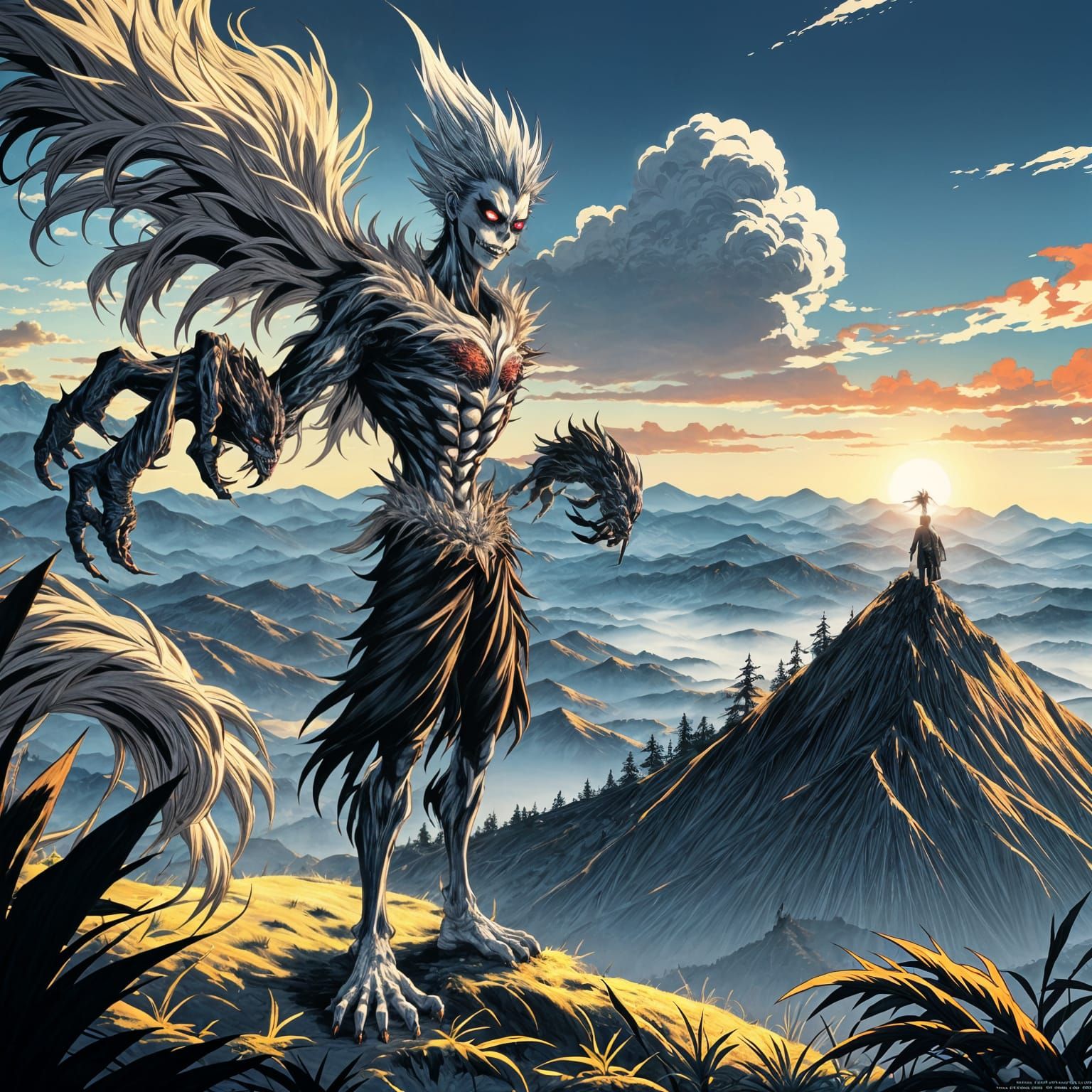 Ryuk on a Mountain: Vibrant Anime Style