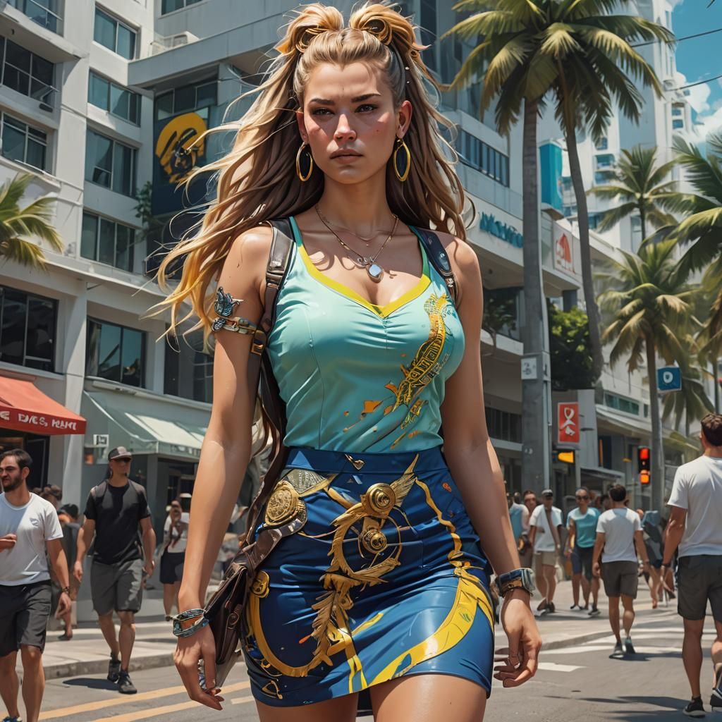 Miami Woman with Mohawk, Detailed Digital Portrait