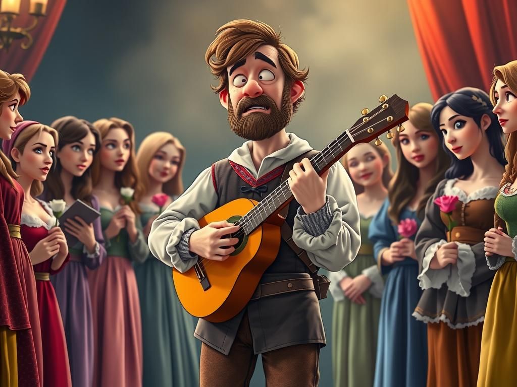 Humorous Medieval Bard Performance Scene