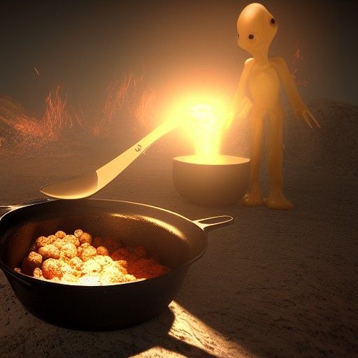 Alien Cooking Potatoes: 3D Artstation Render