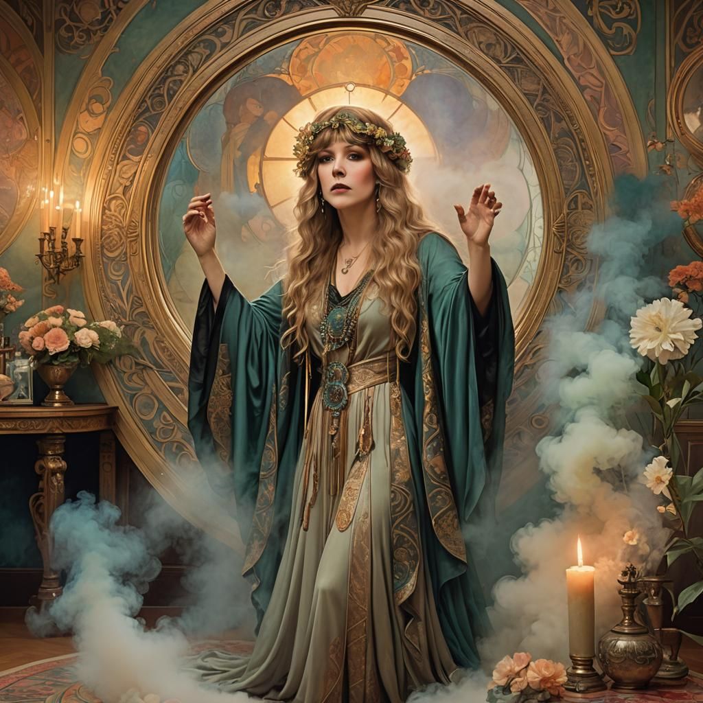 Stevie Nicks in 1920s Room as Mucha Painting